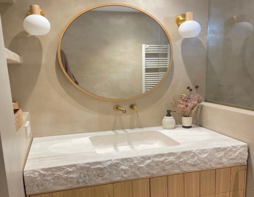 Lavabo Bancada Rústica Travertino